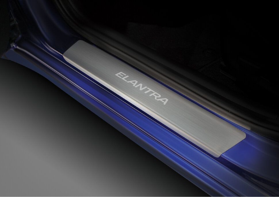 Накладки на пороги Rival для Hyundai Elantra AD рестайлинг 2019-н.в., нерж. сталь, с надписью, 4 шт., NP.2314.3 с доставкой по всей России