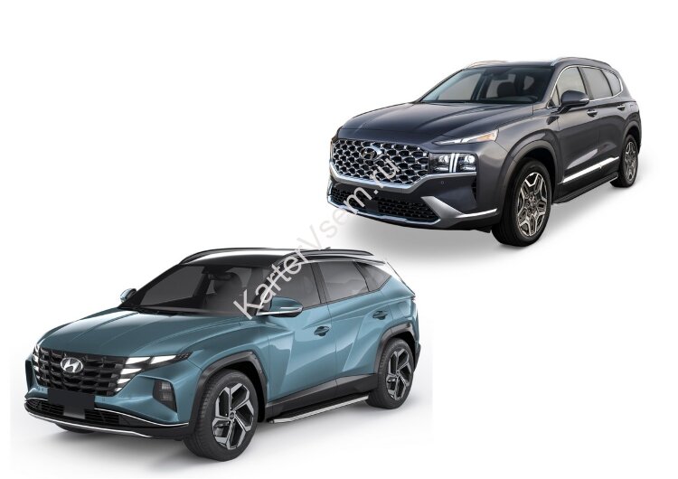 Пороги площадки (подножки) "Premium" Rival для Hyundai Tucson IV поколение 2021-н.в., 180 см, 2 шт., алюминий, A180ALP.2313.2 с доставкой по всей России