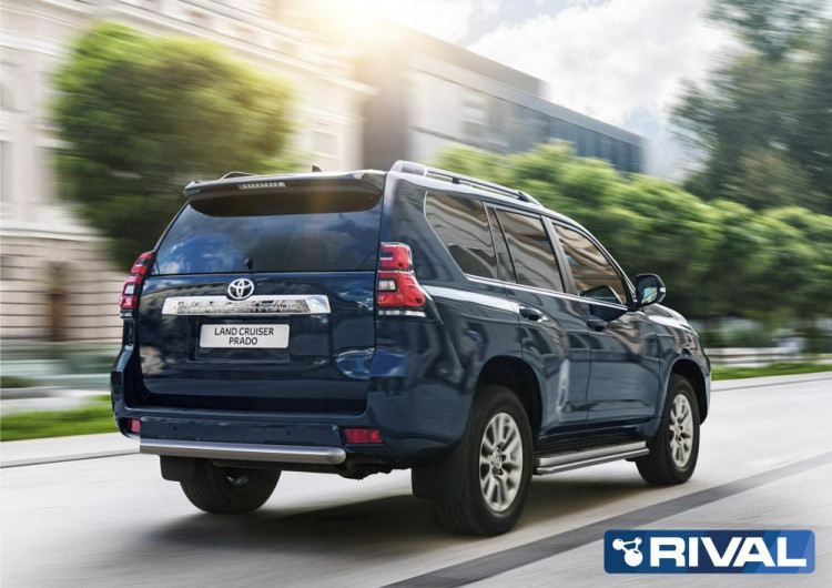 Защита заднего бампера d76 Короткая + комплект крепежа, RIVAL, Toyota Land Cruiser 150 Prado 2017-