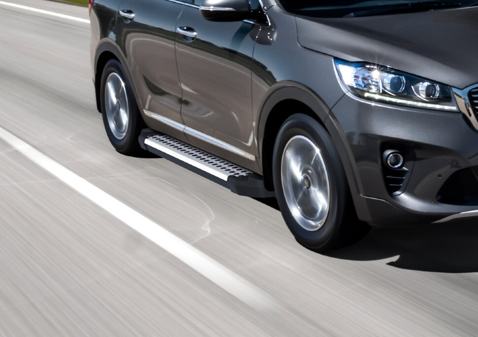 Пороги площадки (подножки) "Bmw-Style круг" Rival для Kia Sorento III Prime рестайлинг 2017-2020, 180 см, 2 шт., алюминий, D180AL.2803.4 с доставкой по всей России