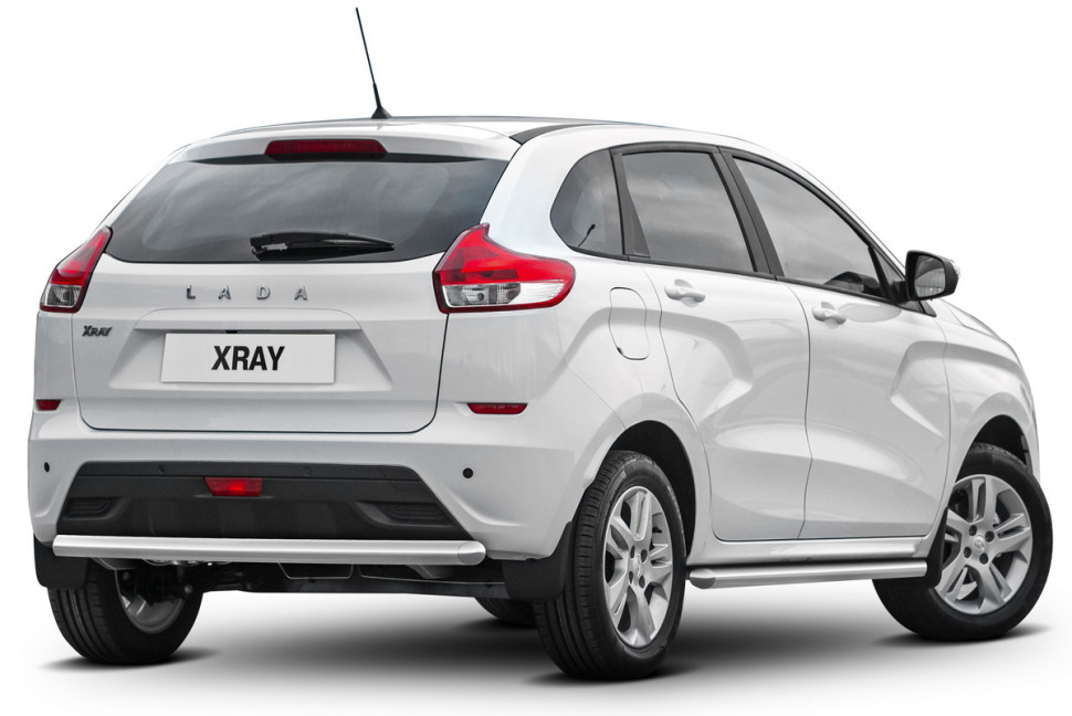 Защита заднего бампера d57 Rival для Lada XRay 2015-н.в., нерж. сталь, R.6003.006