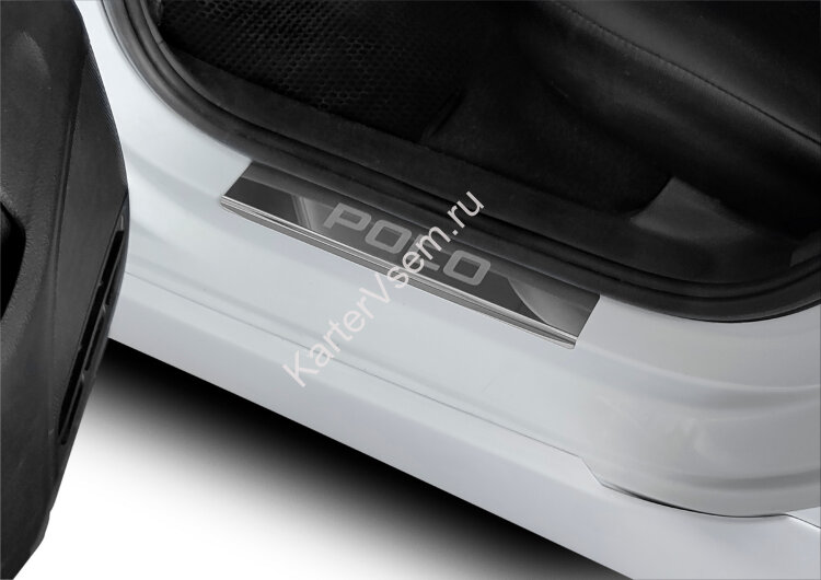 Накладки на пороги AutoMax для Volkswagen Polo V 2014-2020, нерж. сталь, с надписью, 4 шт., AMVWPOL01