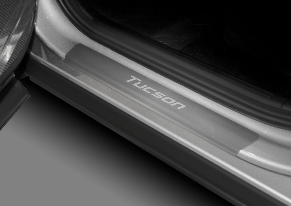Накладки на пороги Rival для Hyundai Tucson IV 2021-н.в., нерж. сталь, с надписью, 4 шт., NP.2316.3 с доставкой по всей России