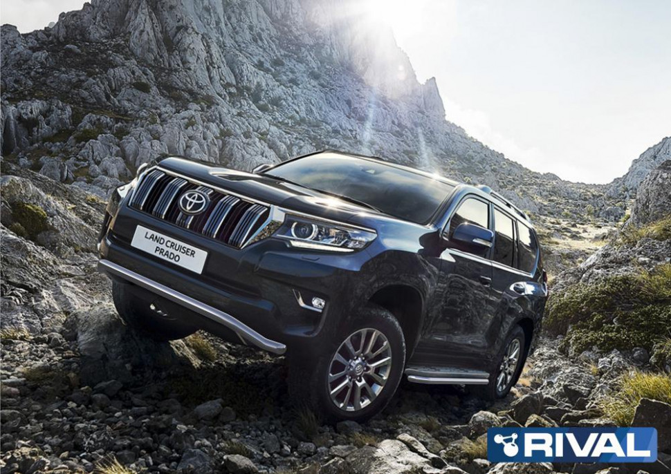 Защита переднего бампера d57 Волна + комплект крепежа, RIVAL, Toyota Land Cruiser 150 Prado 2017-