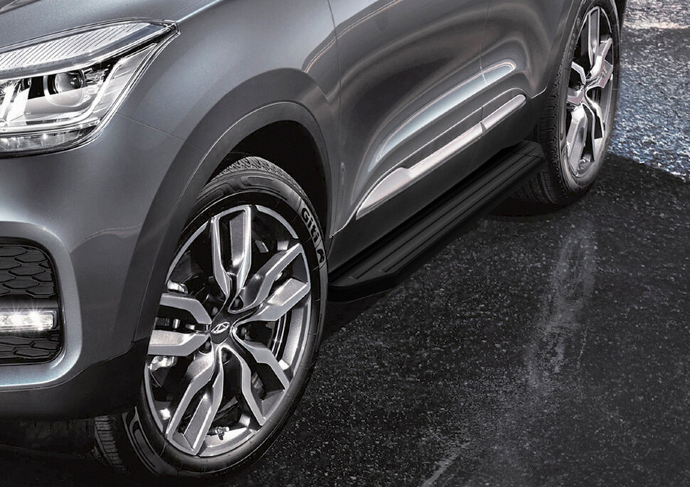 Пороги площадки (подножки) "Premium-Black" Rival для Chery Tiggo 4 I рестайлинг 2019-н.в., 173 см, 2 шт., алюминий, A173ALB.0905.1 с доставкой по всей России
