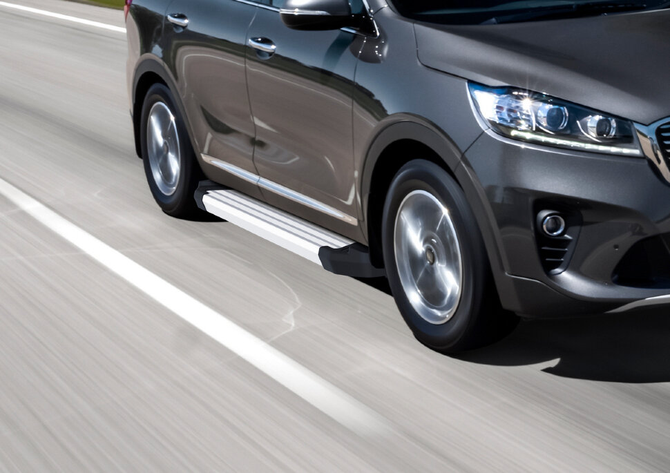 Пороги площадки (подножки) "Silver" Rival для Kia Sorento III Prime рестайлинг 2017-2020, 180 см, 2 шт., алюминий, F180AL.2803.4 с доставкой по всей России