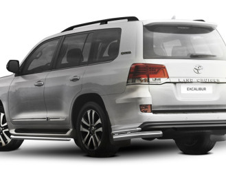 Защита заднего бампера d76+d42 уголки Rival для Toyota Land Cruiser 200 рестайлинг (Excalibur) 2017-н.в., нерж. сталь, 2 части, R.5719.004