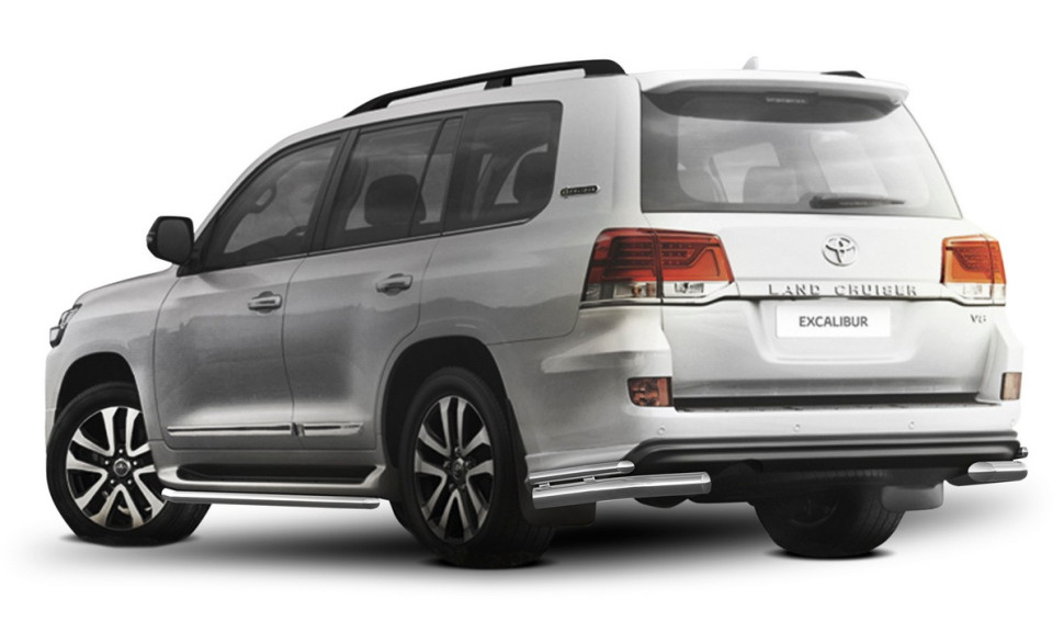 Защита заднего бампера d76+d42 уголки Rival для Toyota Land Cruiser 200 рестайлинг (Excalibur) 2017-н.в., нерж. сталь, 2 части, R.5719.004