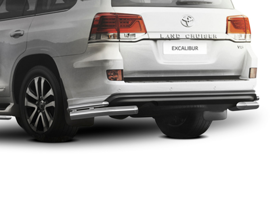 Защита заднего бампера d76+d42 уголки Rival для Toyota Land Cruiser 200 рестайлинг (Excalibur) 2017-н.в., нерж. сталь, 2 части, R.5719.004