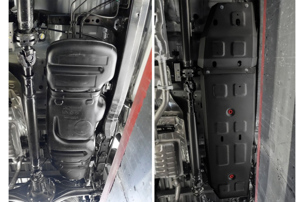 Защита топливного бака АвтоБроня для JAC T8 (V - 2.0) 2023-н.в., сталь 1.5 мм, с крепежом, штампованная, 111.09211.1