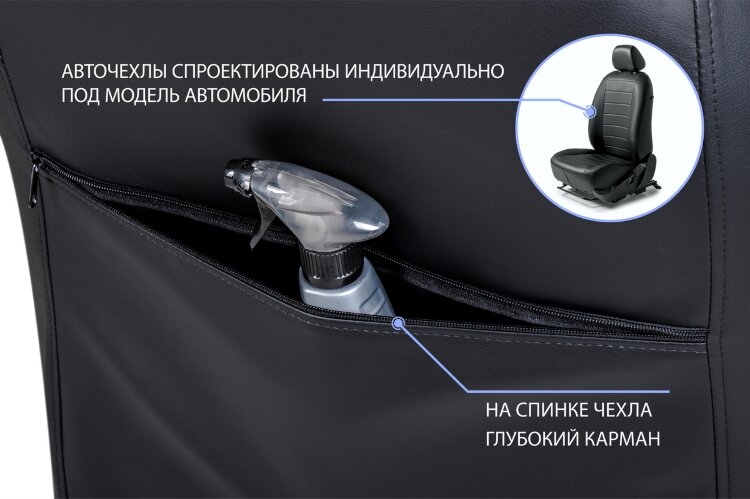 Авточехлы Rival Строчка (зад. спинка 40/60) для сидений Skoda Octavia A8 лифтбек (без заднего подлокотника) 2020-н.в., эко-кожа, черные, SC.5109.1