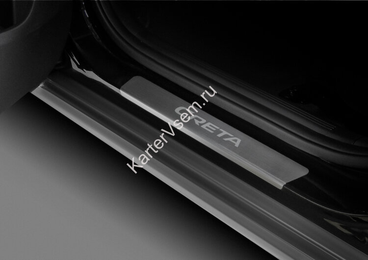 Накладки на пороги Rival для Hyundai Creta II 2021-н.в., нерж. сталь, с надписью, 4 шт., NP.2317.3 с доставкой по всей России