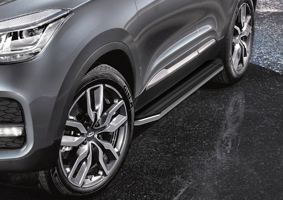 Пороги площадки (подножки) "Premium" Rival для Chery Tiggo 4 I рестайлинг 2019-н.в., 173 см, 2 шт., алюминий, A173ALP.0905.1 с доставкой по всей России