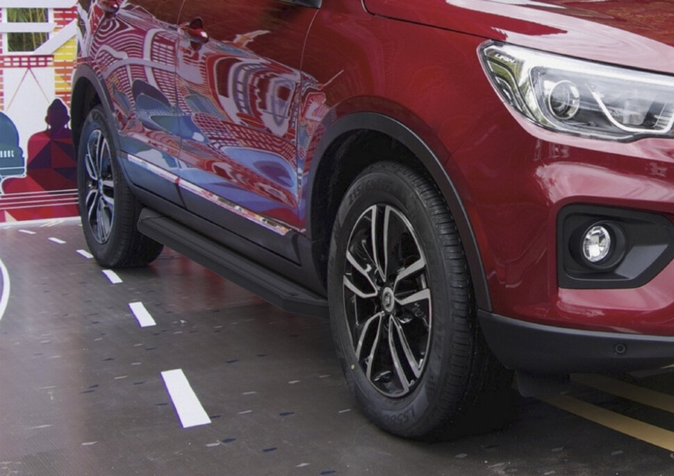 Пороги площадки (подножки) "Premium-Black" Rival для Lifan X70 2017-н.в., 173 см, 2 шт., алюминий, A173ALB.3305.1 с доставкой по всей России