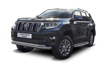 Защита переднего бампера d76+d57 Rival для Toyota Land Cruiser Prado 150 рестайлинг (кроме Style и TRD) 2017-н.в., нерж. сталь, R.5721.001