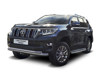 Защита переднего бампера d76+d57 Rival для Toyota Land Cruiser Prado 150 рестайлинг (кроме Style и TRD) 2017-н.в., нерж. сталь, R.5721.001