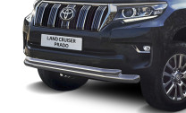 Защита переднего бампера d76+d57 Rival для Toyota Land Cruiser Prado 150 рестайлинг (кроме Style и TRD) 2017-н.в., нерж. сталь, R.5721.001