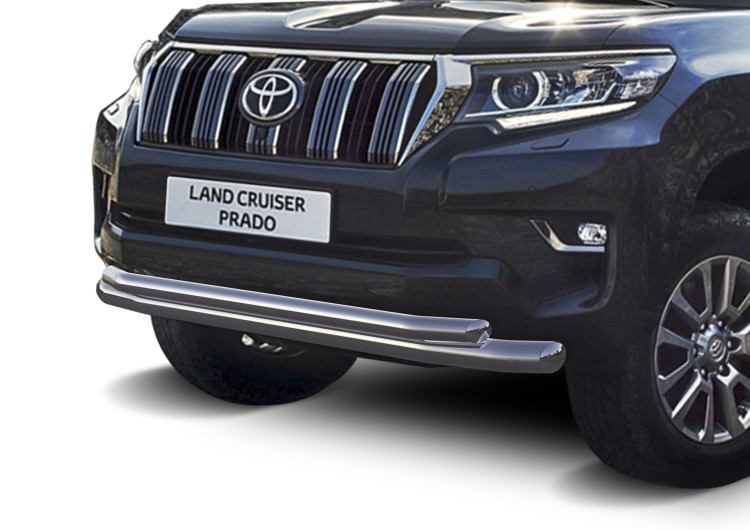 Защита переднего бампера d76+d57 Rival для Toyota Land Cruiser Prado 150 рестайлинг (кроме Style и TRD) 2017-н.в., нерж. сталь, R.5721.001