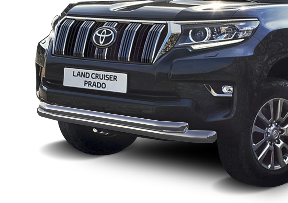 Защита переднего бампера d76+d57 Rival для Toyota Land Cruiser Prado 150 рестайлинг (кроме Style и TRD) 2017-н.в., нерж. сталь, R.5721.001
