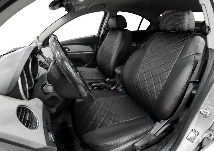 Авточехлы Rival Ромб (зад. спинка 40/60) для сидений Skoda Octavia A8 лифтбек (без заднего подлокотника) 2020-н.в., эко-кожа, черные, SC.5109.2