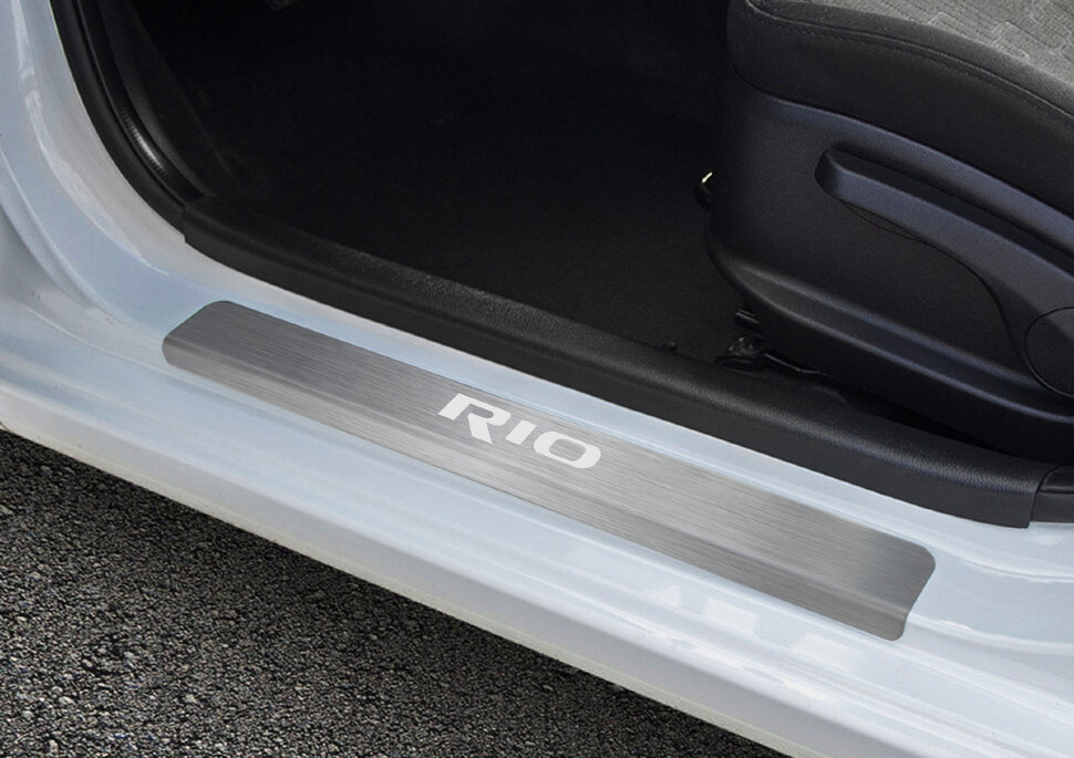 Накладки на пороги Rival для Kia Rio III 2011-2017, нерж. сталь, с надписью, 4 шт., NP.2801.3 с доставкой по всей России