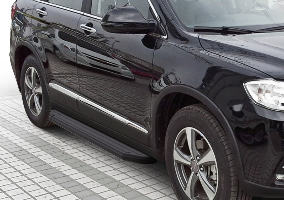 Пороги площадки (подножки) "Premium-Black" Rival для Haval H6 2014-2020, 173 см, 2 шт., алюминий, A173ALB.9402.1 с доставкой по всей России