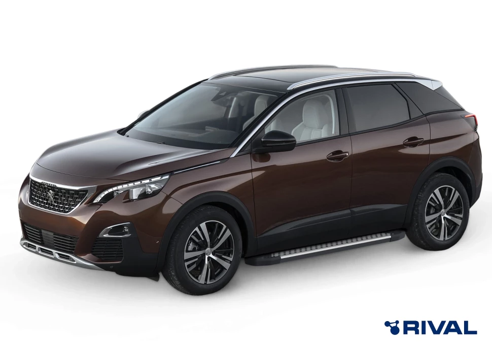 Пороги на автомобиль (подножки) "Bmw-Style круг" Rival для Peugeot 3008 II 2016-н.в., 180 см, 2 шт., алюминий, D180AL.4301.1