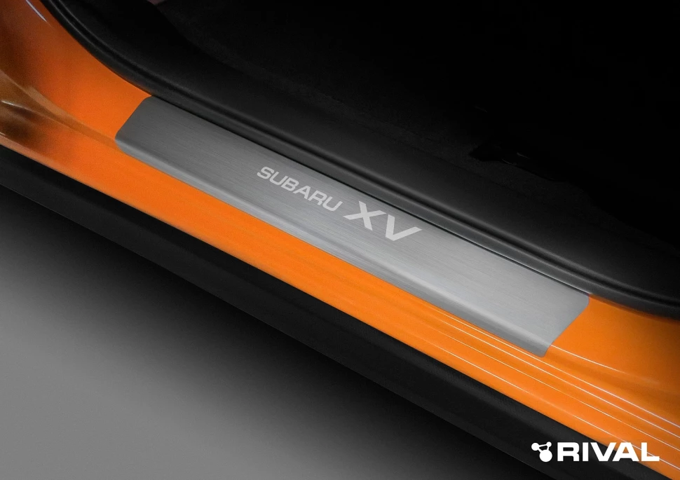 Накладки на пороги Rival для Subaru XV II 2017-н.в., нерж. сталь, с надписью, 4 шт., NP.5401.3