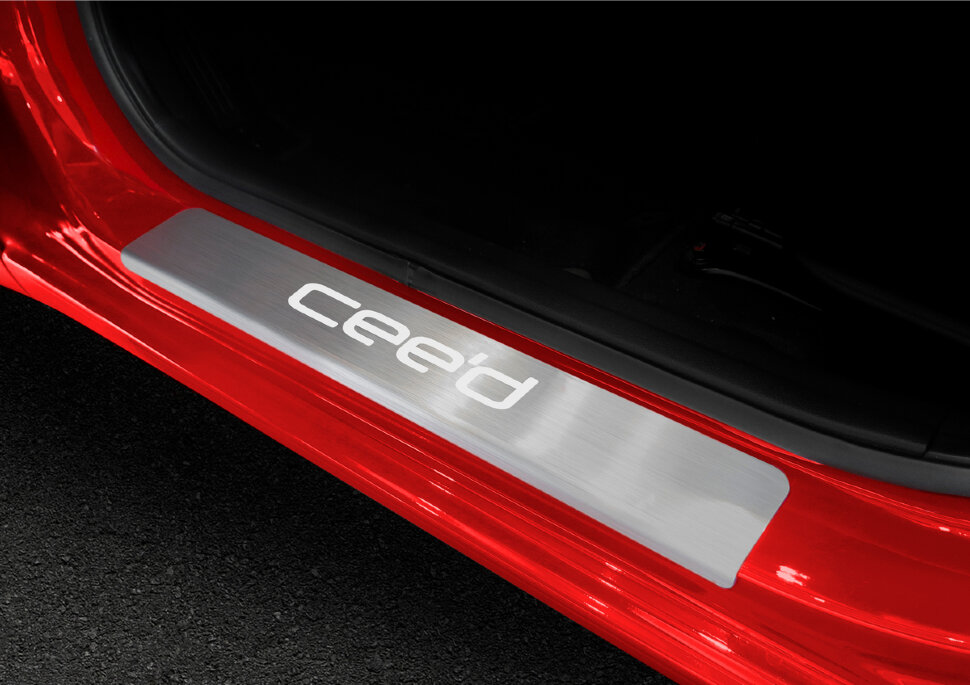 Накладки на пороги Rival для Kia Ceed II 2012-09.2018, нерж. сталь, с надписью, 4 шт., NP.2804.3 с доставкой по всей России