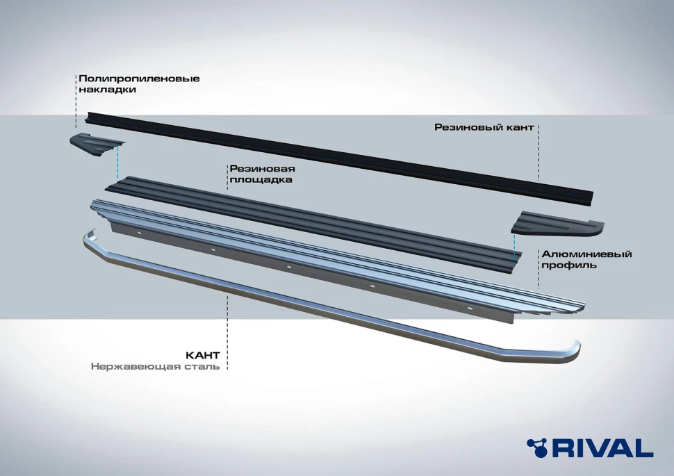 Пороги на автомобиль (подножки) "Premium" Rival для GAC GS8 I поколение 2019-н.в., 180 см, 2 шт., алюминий, A180ALP.9201.1