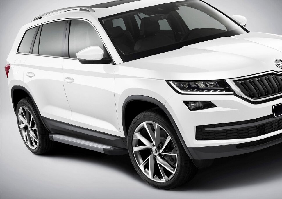 Пороги площадки (подножки) "Silver" Rival для Skoda Kodiaq 2017-н.в., 180 см, 2 шт., алюминий, F180AL.5102.2 купить недорого