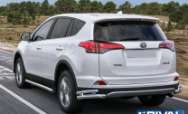 Защита заднего бампера d57+d42 уголки + комплект крепежа, RIVAL, Toyota Rav 4 2015-