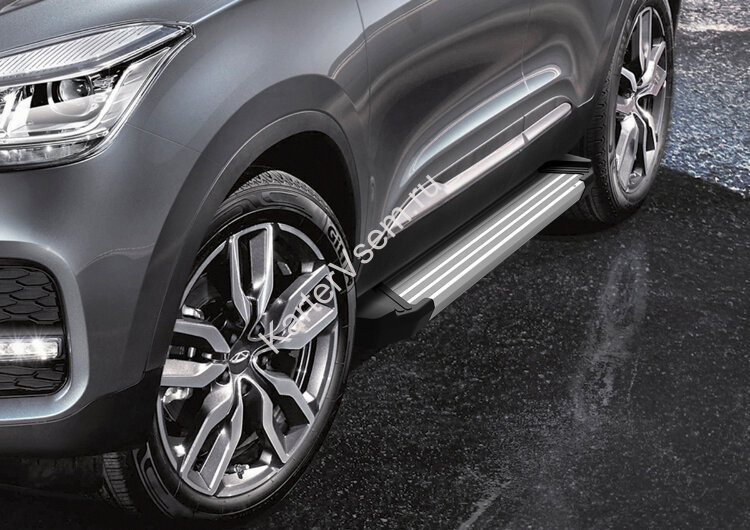 Пороги на автомобиль "Silver" Rival для Chery Tiggo 4 I рестайлинг 2019-н.в., 173 см, 2 шт., алюминий, F173AL.0905.1