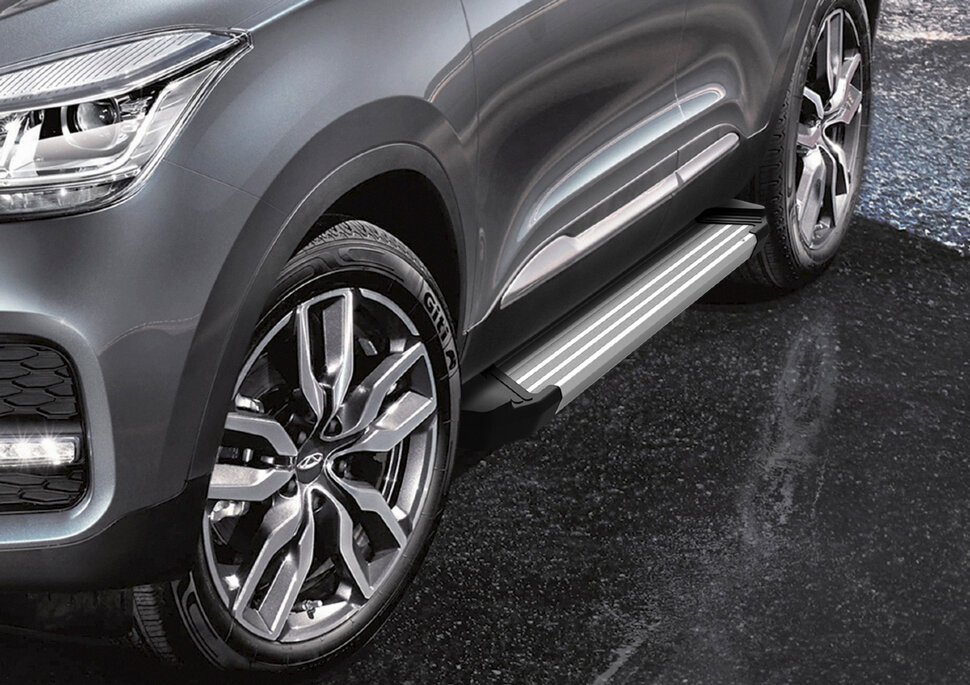 Пороги площадки (подножки) "Silver" Rival для Chery Tiggo 4 I рестайлинг 2019-н.в., 173 см, 2 шт., алюминий, F173AL.0905.1 с доставкой по всей России