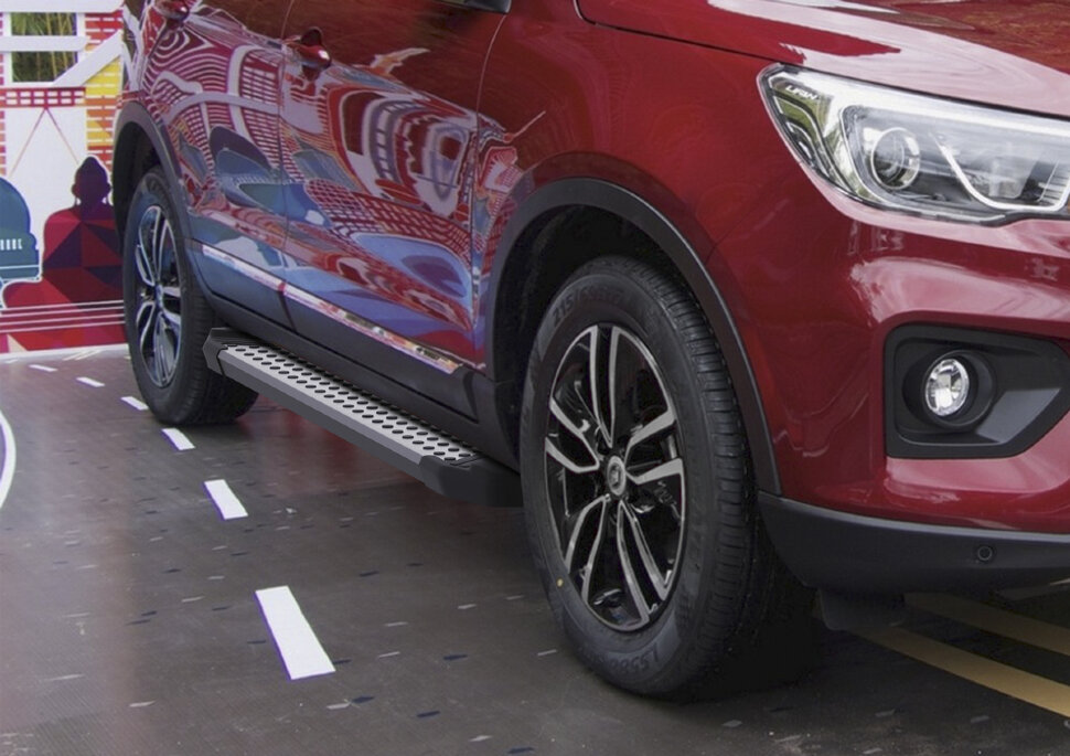 Пороги площадки (подножки) "Bmw-Style круг" Rival для Lifan X70 2017-н.в., 173 см, 2 шт., алюминий, D173AL.3305.1 с доставкой по всей России