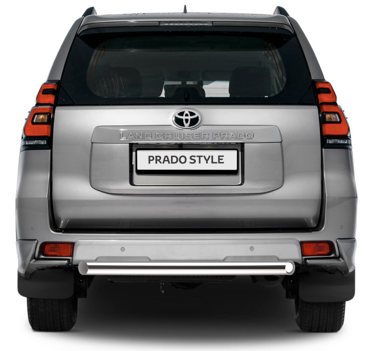 Защита заднего бампера d76 короткая Rival для Toyota Land Cruiser Prado 150 рестайлинг (кроме Style и TRD) 2017-н.в., нерж. сталь, R.5721.006