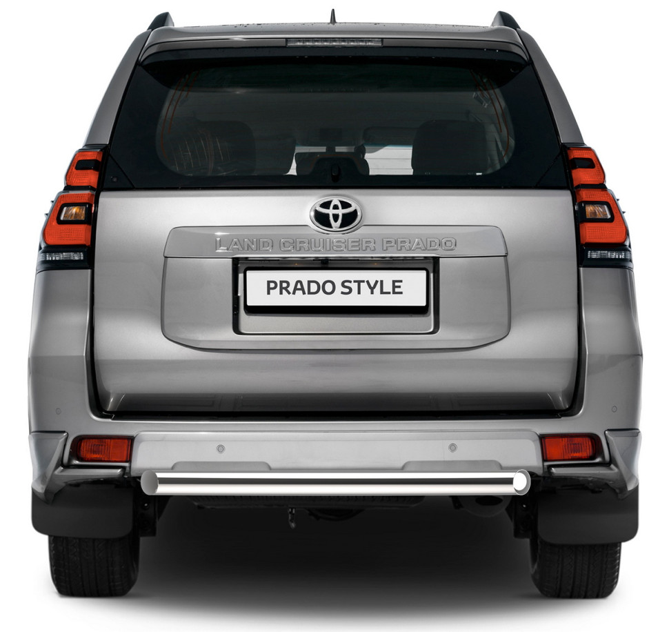 Защита заднего бампера d76 короткая Rival для Toyota Land Cruiser Prado 150 рестайлинг (кроме Style и TRD) 2017-н.в., нерж. сталь, R.5721.006