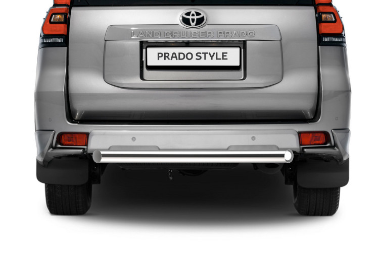 Защита заднего бампера d76 короткая Rival для Toyota Land Cruiser Prado 150 рестайлинг (кроме Style и TRD) 2017-н.в., нерж. сталь, R.5721.006