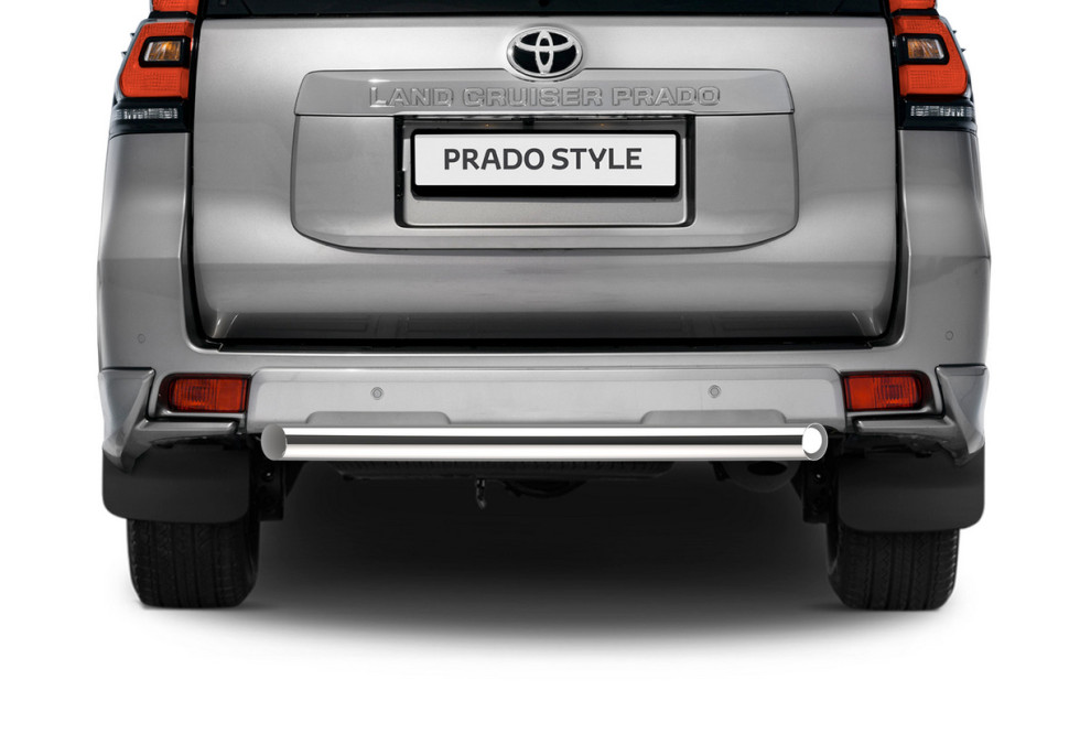 Защита заднего бампера d76 короткая Rival для Toyota Land Cruiser Prado 150 рестайлинг (кроме Style и TRD) 2017-н.в., нерж. сталь, R.5721.006