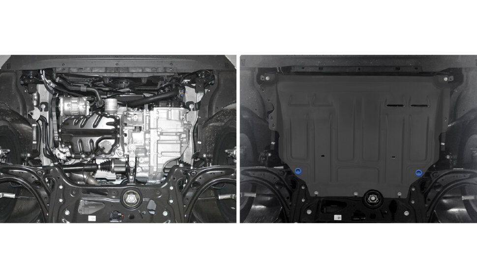 Защита картера и КПП Rival для Volkswagen Passat B8 рестайлинг 2020-н.в., сталь 1.5 мм, с крепежом, штампованная, 111.5128.1