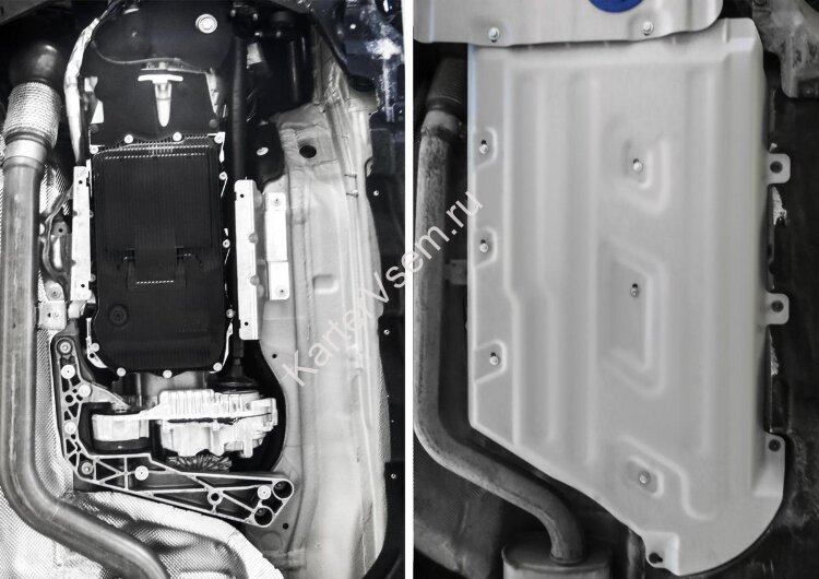 Защита КПП и РК Rival для BMW X4 G02 (xDrive 30i) 2018-2021 (устанавл-ся совместно с 333.0531.1), штампованная, алюминий 4 мм, с крепежом, 333.0532.1