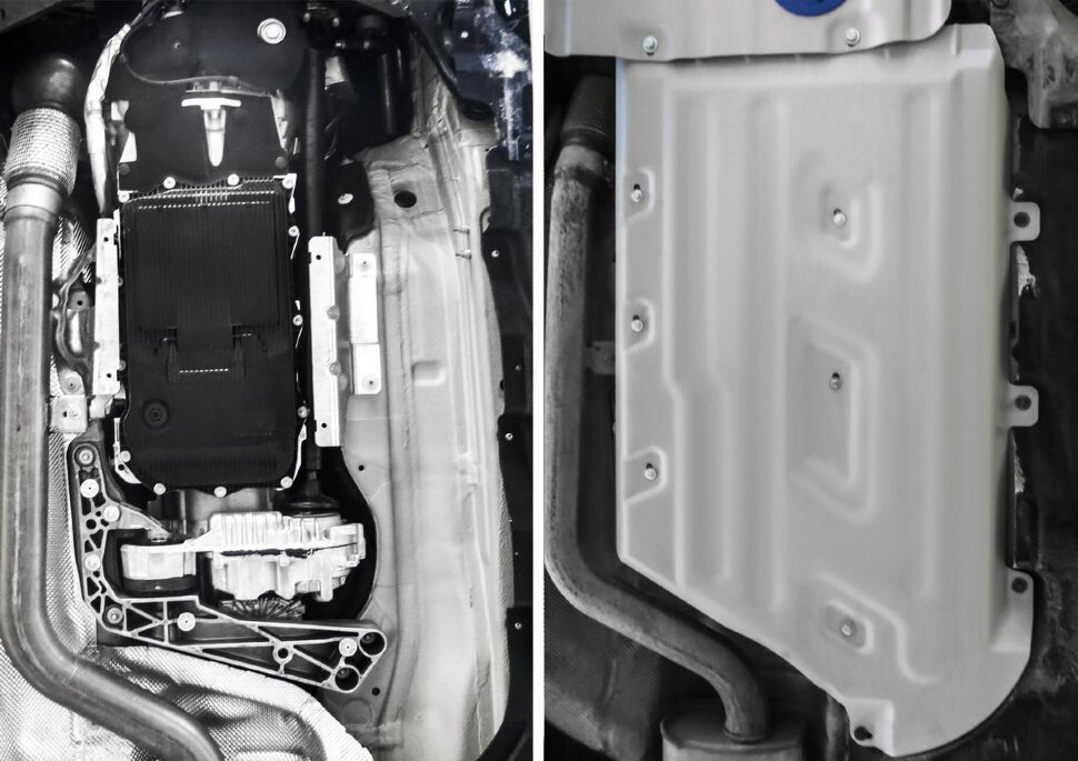 Защита КПП и РК Rival для BMW X4 G02 (xDrive 30i) 2018-2021 (устанавл-ся совместно с 333.0531.1), штампованная, алюминий 4 мм, с крепежом, 333.0532.1