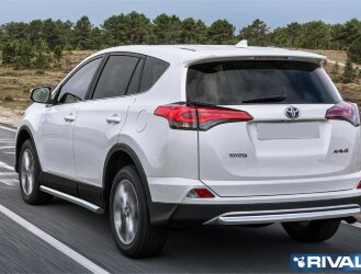 Защита заднего бампера d57 + комплект крепежа, RIVAL, Toyota Rav 4 2015-