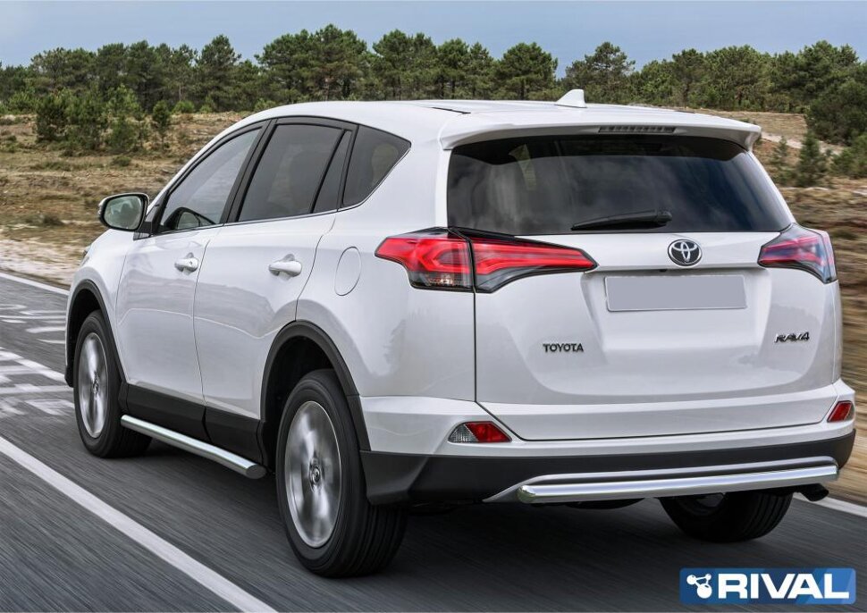 Защита заднего бампера d57 + комплект крепежа, RIVAL, Toyota Rav 4 2015-