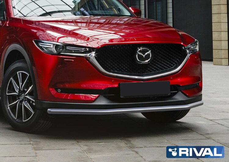 Защита переднего бампера d42 + комплект крепежа, RIVAL, Mazda CX-5 2017-