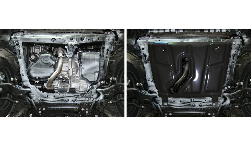 Защита картера и КПП АвтоБроня (с вырезом под глушитель) для Toyota RAV4 XA30 2005-2010, штампованная, сталь 1.8 мм, с крепежом, 111.09506.1
