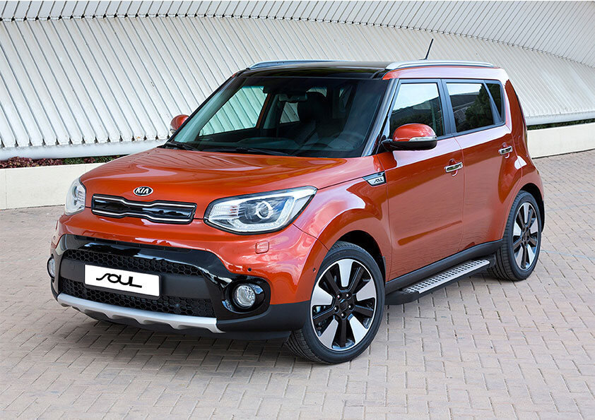Пороги площадки (подножки) "Bmw-Style круг" Rival для Kia Soul II рестайлинг 2017-2019, 173 см, 2 шт., алюминий, D173AL.2804.1 купить недорого