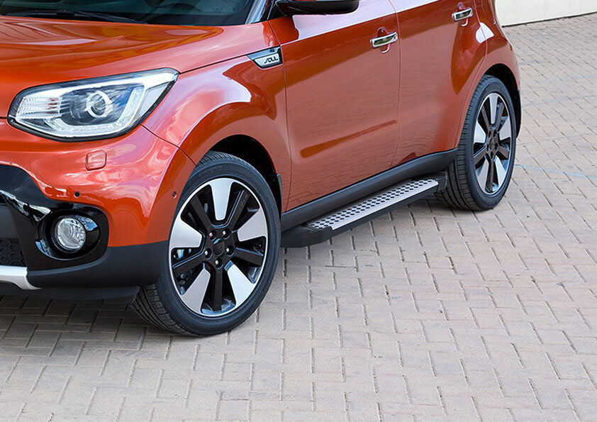 Пороги площадки (подножки) "Bmw-Style круг" Rival для Kia Soul II рестайлинг 2017-2019, 173 см, 2 шт., алюминий, D173AL.2804.1 с доставкой по всей России