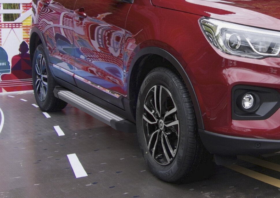 Пороги площадки (подножки) "Silver" Rival для Lifan X70 2017-н.в., 173 см, 2 шт., алюминий, F173AL.3305.1 с доставкой по всей России