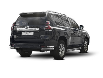 Защита заднего бампера d76+d42 уголки Rival для Toyota Land Cruiser Prado 150 рестайлинг (кроме Style и TRD) 2017-н.в., нерж. сталь, 2 части, R.5721.007